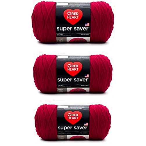 Red Heart Super Saver Burgundy Yarn - 3 Pack of 198g/7oz - Acrylic - 4 Medium (Worsted) - 364 Yards - Knitting/Crochet