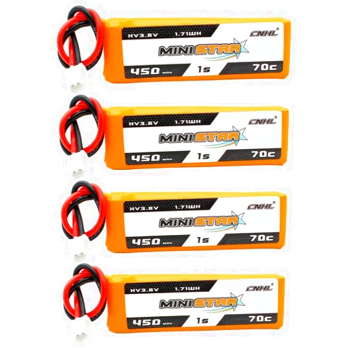 CNHL 450mAh 1S lipo Battery HV 3.8V 70C Lipo Battery with PH 2.0 Plug for 1S Racing Drone Quadcopter EMAX TinyHawk HAPPYMODEL Snapper7(4 Packs)
