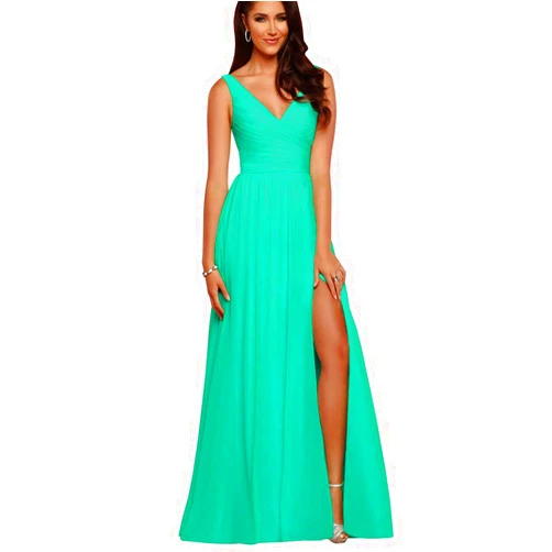 Staypretty Women's V Neck Long Chiffon Split Evening Prom Gowns 16 Turquoise