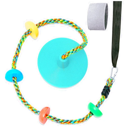 Fentin Tree Swing for Kids Backyard Single Disc Rope Climbing Swing Seat for Tree Indoor Outdoor Playground Swing Set Accessories with Thickening 4 Ft Strap-Cyan