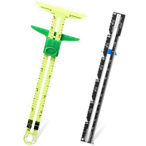 Frienda 2 Pieces Sewing Gauge Sewing Measuring Tool, 5-in-1 Sliding Gauge Measuring Sewing Ruler Tool Fabric Quilting Ruler for Knitting Crafting Sewing Beginner Supplies