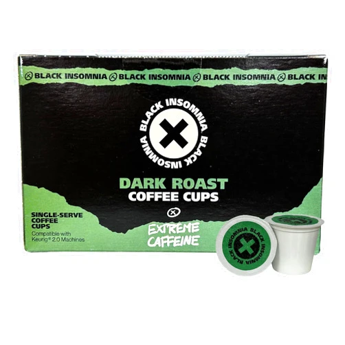 BLACK INSOMNIA COFFEE Black Insomnia Dark Roast Coffee - Extreme Caffeine Single Serve Cups (For Use In Keurig Brewers) Strongest Coffee in the World - 12 Count
