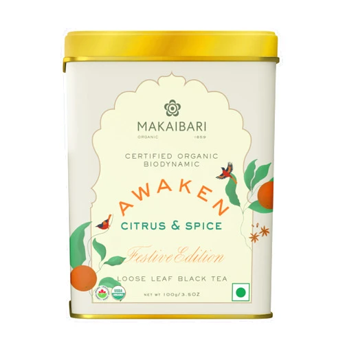 Makaibari Festive Edition: Awaken - Orange & Spice Black Tea, USDA Certified Premium Tea | Anti-Oxidants, Immunity Booster | Tin Caddy | 100g