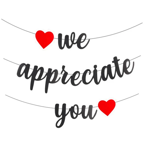 Lasuroa We Appreciate You Banner, 9.8ft Glitter Appreciation Backdrop with Red Heart Thank You Bunting Paper Hanging Appreciation Decorations for Doctor Nurse Teacher Pastor Staff Employee (Black)