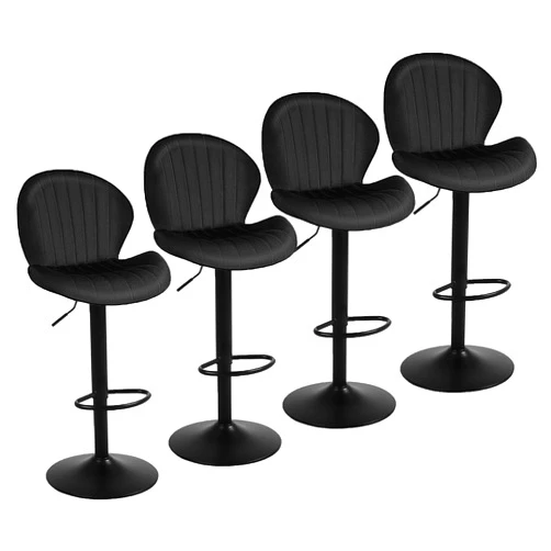 Youhauchair Modern Bar Stools Set of 4, Velvet Height Adjustable Swivel Barstools, Armless Kitchen Island Counter Chairs with Back & Footrest, Black