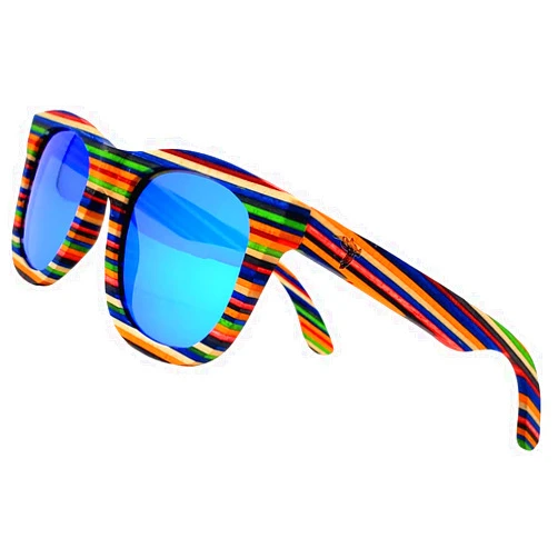 Pelican Sunwear Wood Sunglasses | Polarized Lenses | Multi-Colored Layered Rainbow Vintage Wooden Frame Men Women