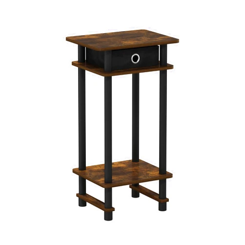 Furinno Turn-N-Tube Tall End Side Night Stand/Bedside Table with Bin Drawer, 1-Pack, Amber Pine/Black/Black