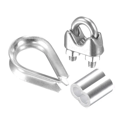 uxcell Wire Rope Cable Clip Kit for M4, Included 304 Stainless Steel Rope Clamp, Thimble Rigging, Aluminum Crimping Loop Sleeve 8 Set