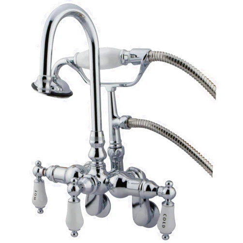 Kingston Brass CC304T1 Vintage Clawfoot Faucet Hi-Rise Spt Wall Mount H&C Porcelain Lever Handle, Polished Chrome