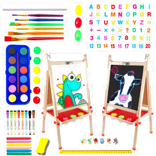 Hereinway Easel for Kids with 1 Drawing Paper Roll,Learning-Toy for 3,4,5,6,7,8 Years Old Boy & Girls, Wooden Chalkboard & Magnetic Whiteboard & Painting Paper Stand,Double-Sided Standing Easel for Toddler