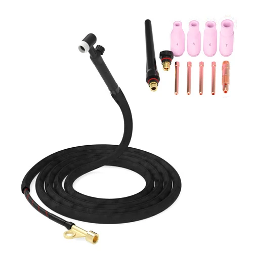 YESWELDER Tig Welding Torch WP-17FV(Gas-Valve Head) Flexible Head Air-Cooled TIG Complete Torch with 12-ft Cable & 11Pcs TIG Welding Torch Consumables