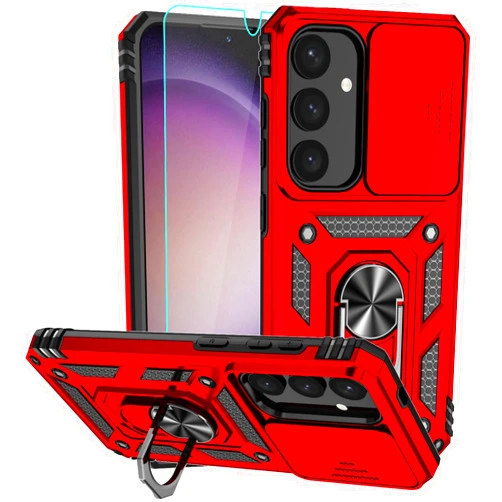Androgate for Samsung Galaxy S24 Plus Case, Soft Bumper Hard Plastic Phone Case with [Sliding Camera Lens Cover] [360° Rotatable Kickstand Ring] [HD Screen Protector] for S24+ Plus 6.7