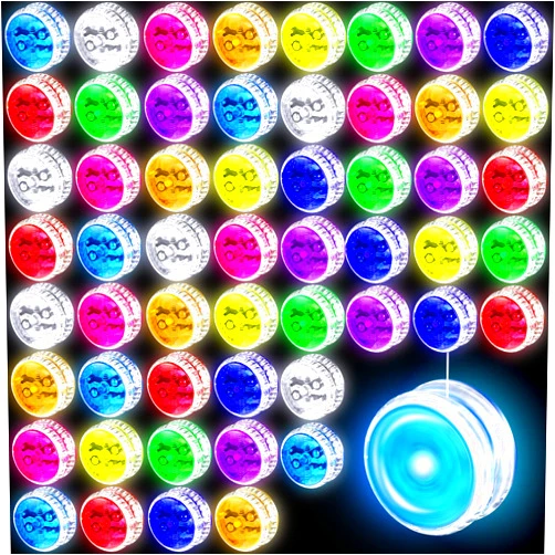 Yunsailing 54 Pieces LED Light Up Yo Yo for Kids Plastic Bearing Responsive Trick Ball Beginner Level Yo Yo with LED Lights Colorful for Beginner Birthday Christmas Party Favors Goodie Bag Filler, Random Colors