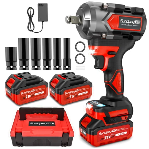 SundpeyPRO Cordless Impact Wrench 750Ft-lbs - 1000N·m Power Impact Gun 1/2 Inch - 21V 2600RPM Brushless Electric Impact Wrench with 4.0Ah Battery & Socket & Fast Charger & Sturdy Case for Car Home DIY