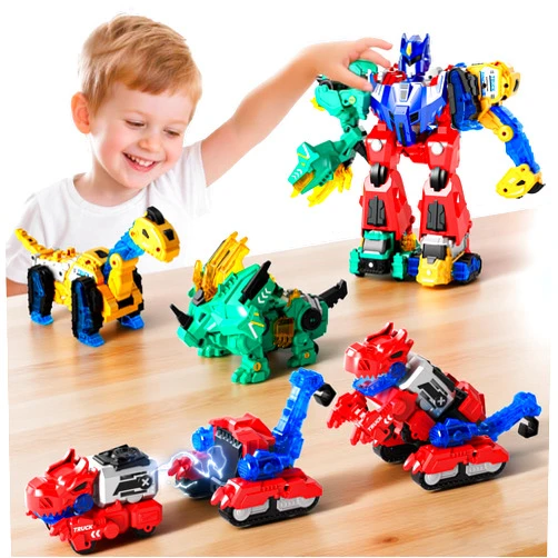 Dimoarch Magnetic Dinosaur Transforming Robot Toys, 6-in-1 Dino Construction Trucks for Kids, Magnetic Car Toys for Boys Girls Age 3 4 5 6 7 8, STEM Educational Christmas Building Gift