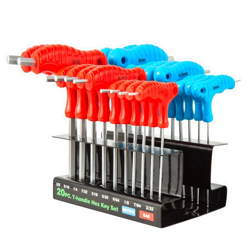 Dytert 20-piece T-Handle Allen Hex Key Wrench Set, Long Arm Ball-head Design, Metric (2mm-10mm), Imperial (3/32