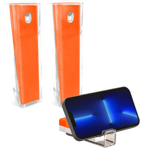 Acuvar 2 Acuvar 3 in 1 Reusable Fingerprint Proof Screen Mist Spray Cleaner with Microfiber and Phone Stand for Phones, Tablets, Laptops, & Car Screens (Orange)