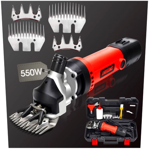AMYWMS Sheep Shears Electric 550W - Upgraded Professional Sheep Clippers Two Blades, 6 Speed Heavy Duty Livestock Haircut for Grooming Sheep Goats Large Dog Thick Coats Animals No Lubricant(Red)