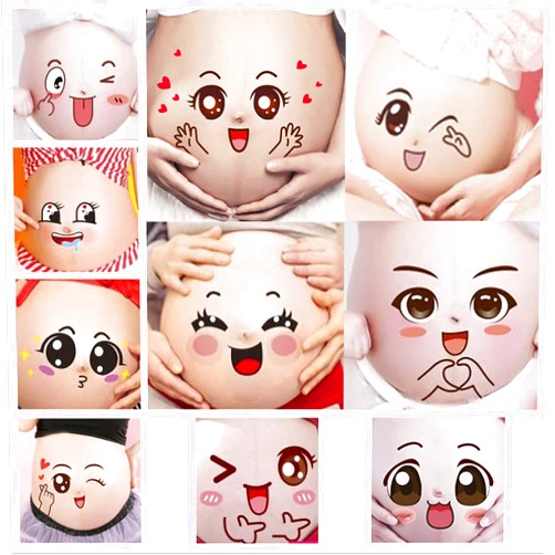 Nirbffo Photo Props for Expectant Mothers Pregnancy Facial Expressions Sticker Pregnant Women Baring Belly Bump Paster Photographying Props Cute Exaggerate Expression 10 Pieces