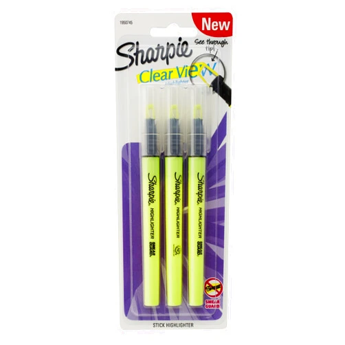 SHARPIE Clear View Highlighter Stick, Yellow, 3/Pack (1950745)