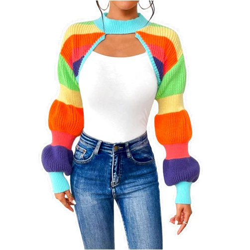 GORGLITTER Women's Plus Size Super Crop Sweater Bolero Shrug Long Sleeve Solid Knit Pullover Top