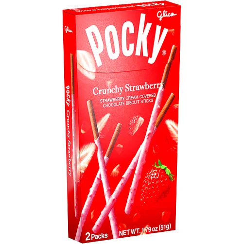 GLICO Pocky Crunchy Strawberry Covered Chocolate Biscuit Sticks 1.79 oz