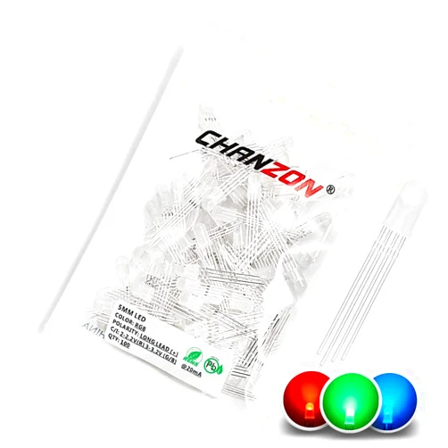 Chanzon 100 pcs 5mm RGB Multicolor Diffused LED Diode Lights Common Anode(Frosted Round Tricolor) 4 pin Bright Lighting Bulb Lamps Electronics Components Indicator Light Emitting Diodes