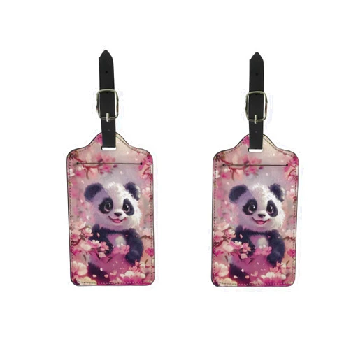 AFPANQZ Cherry Panda Luggage Tags Women Girls Kids Backpack Travel ID Bag Tag for Suitcase Business Cards Leather Holder Baggage Labels 2 pcs Set