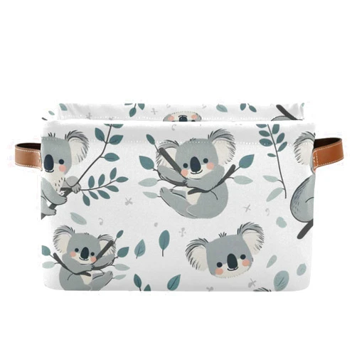 FUQIUMI Koala and Eucalyptus Shelf Storage Baskets,Foldable Storage Bins with Handles,Rectangular Organizer Bin Gift Baskets Decor for Bedroom Home Office