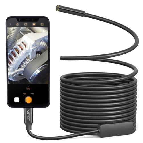 Anykit Type-C Endoscope Camera with 8 Adjustable LED Lights, Borescope with Semi-Rigid Snake Camera, IP67 Waterproof Plumbing Inspection Camera for Phone & Tablet(16.5ft)