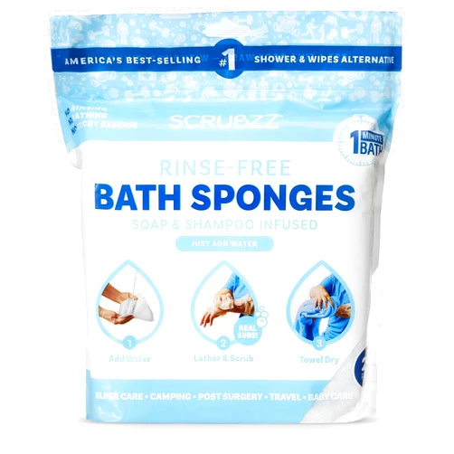 Scrubzz Disposable Rinse Free Bathing Wipes - 25 Pack - All-in-1 Single Use Shower Wipes, Simply Dampen, Lather, and Dry Without Shampoo or Rinsing