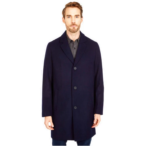Cole Haan Men’s Melton Wool Notched Collar Coat With Welt Body Pockets