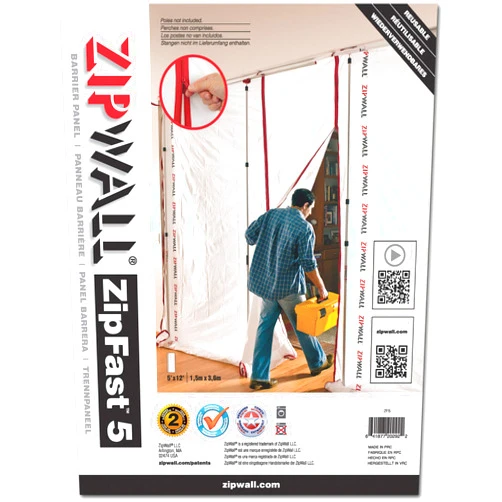 ZipWall ZipFast Reusable Barrier 5' Panel for Dust Barriers, ZF5 , White