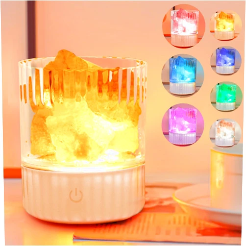 BringLED USB Night Light with Salt Rock Accents, Touch Control - Color Changing - USB Connected, Crystal Salt Bedroom Lamp, for Gift, Yoga, Living Room, Home Decor (USB Connected 01)