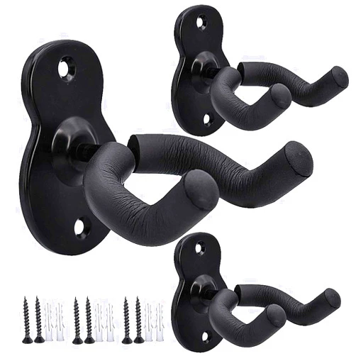 Sound harbor Guitar Wall Mount Wall Hanger 3 Pack Hook Black Metal Guitar Holder for Acoustic Electric Bass Guitar Ukulele Banjo mandolin
