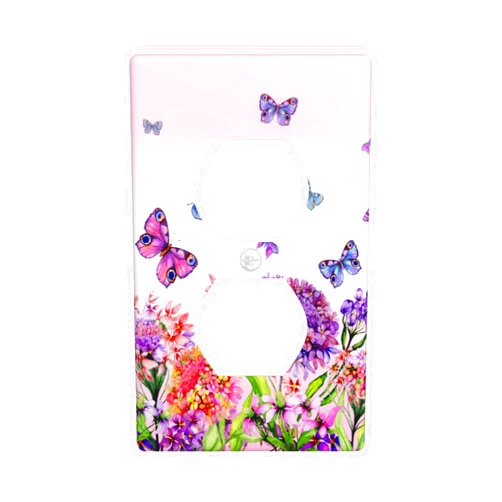 TOLONDINA Butterfly Flower Pink Single Duplex Outlet Light Switch Plate Cover Decor Wall Plate Decorative Outlet Cover For Home Bedroom Kitchen 4.5 * 2.76 Inches