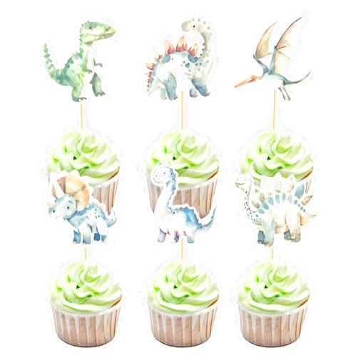 CVENGGRUN Cartoon Dinosaur Cupcake Toppers Roar Dinosaur Birthday Theme Rex Toppers Pick for Kids Baby Shower Birthday Dino Party Dessert Table Supplies - 24 Pack