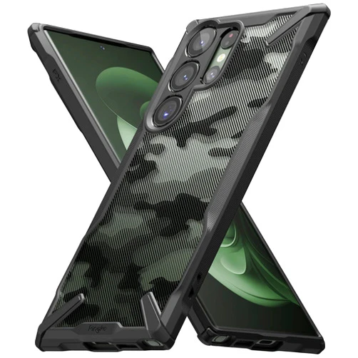 Ringke Fusion-X [Military Design] Compatible with Samsung Galaxy S23 Ultra 5G Case, Camouflage Hard Back Heavy Duty Shockproof Advanced Protective Bumper Cover - Camo Black