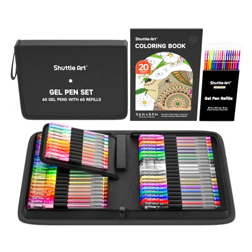 Shuttle Art Gel Pens, 120 Pack Gel Pen Set 60 Colored Gel Pen with 60 Refills for Adults Coloring Books Drawing Doodling Crafts Scrapbooking Journaling