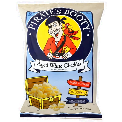 Robert's American Gourmet Pirate's Booty Baked Rice and Corn Puffs Aged White Cheddar -- 10 oz - 2 pc