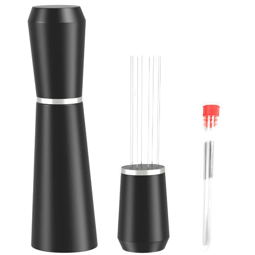 Jeymei WDT Espresso Tool Metal Black Espresso Coffee Stirrer Barista 304 Stainless Steel 8Pin WDT Espresso Distribution Tool Coffee Tool with Stand with Extra 9 Replaceable Needles