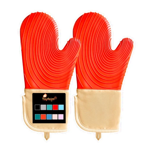 Tayfeim Silicone Oven Mitts - Oven Mitts Heat Resistant 500F 13.6 in,FDA BPA-Free Soft Lining Grippy Design Waterproof Flexible Oven Gloves,Oven Mits Set for Cooking Baking Kitchen Mittens Pot Holders-Orange