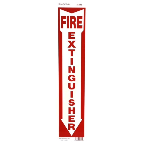 Hillman 844112 White and Red Aluminum Fire Extinguisher Sign with Arrow Symbol, 4