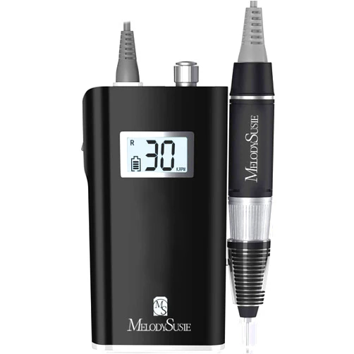MelodySusie Professional Rechargeable 30000 RPM Nail Drill,SC320H Portable Electric E File Scamander, Acrylic Gel Grinder Tools with 6 Bits and Sanding Bands for Manicure Pedicure Carve Polish(Black)