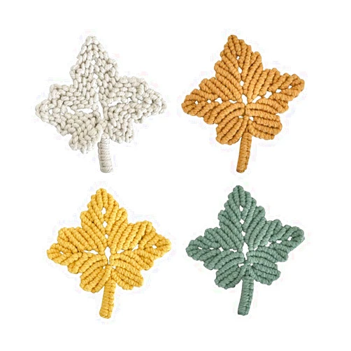 Ohsail 4 Pack Handmade Boho Cotton Autumn Leaves Coasters Simple Style Ornament Decoration Gift - 5 inches
