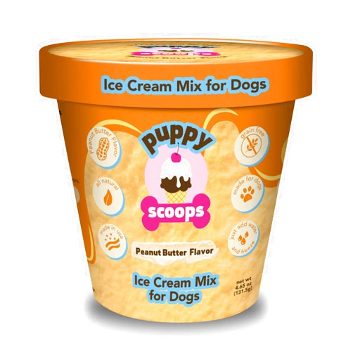 Puppy Scoops Dog Ice Cream Mix (Peanut Butter Flavor), 4.65 oz - Just Add Water and Freeze at Home, Powder Mix with Ice Cream Cup and Reusable Lid - Made in USA