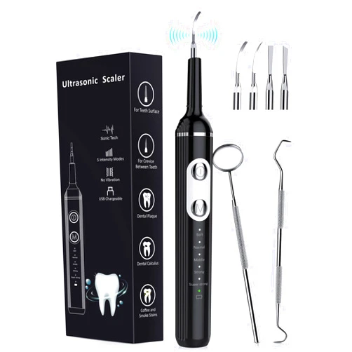 NATURE NERDS Plaque Remover for Teeth, Dental Cleaning Kit Tartar Remover for Teeth with LED Light & 5 Modes, Rechargeable Dental Cleaner, 4 Replaceable Heads