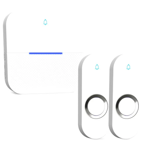 AIDA Lighted Wireless Doorbell, Home Waterproof Doorbell 1,000ft Range, 5 Volume Levels with 58 Doorbell Chimes & LED Flash (White, Doorbell with 2 Buttons & 1 Receiver)