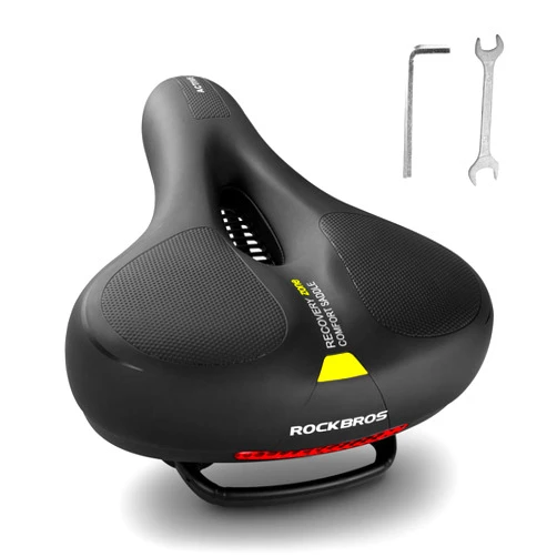 ROCKBROS Bike Seat Comfort Bike Saddle Mountain Bicycle Accessories for Men Women Soft Wide Bike Seat Cushion Dual Shock Absorbing with Reflective Strip