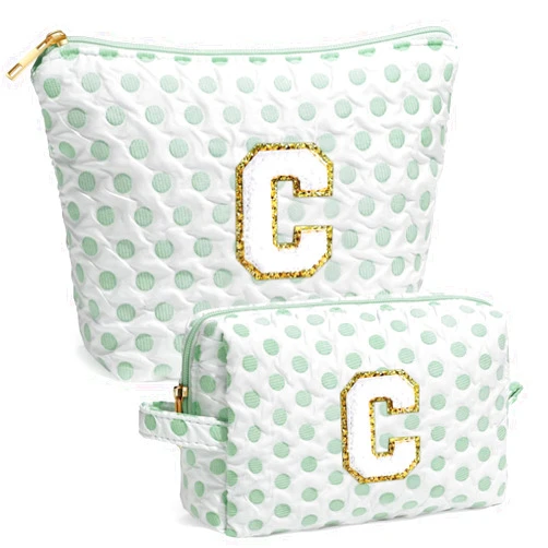 YOOLIFE Cute Makeup Bag for Women - Personalized Pink White Initial Cosmetic Travel Bag for Women, Gifts for Women